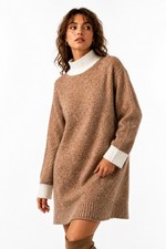 JW Anderson x Uniqlo Sweater Dress XS Camel Mock Neck Cozy Knit Winter Mini