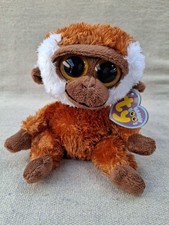 2013 Purple Tag Ty Beanie Boos Bongo the Orangutan Solid Eyes Stuffed Animal Toy