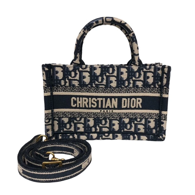 Mini fourre tout Christian Dior livre broderie oblique S5573Criw toile marine occasion