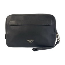Prada Leather Triangle Logo Clutch Men Black One Size