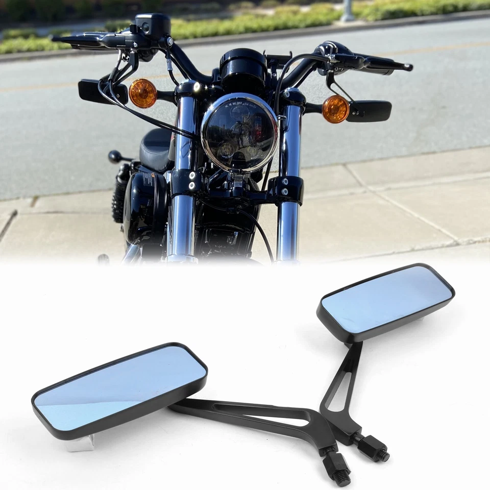 Espejos retrovisores rectangulares negros para motocicleta de Estados Unidos para Harley Cruiser Bobber Chopper Softail Foto 3 de 4