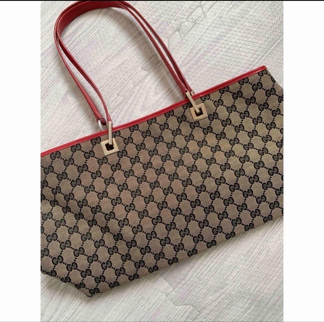GUCCI Beige and Red Leather Handbag PCH6BF