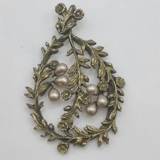 Vintage Victorian Revival Pendant Flowers Pearls Teardrop