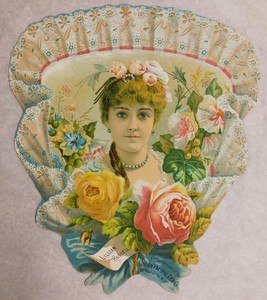 c1890 Ad Hand Fan/Trade Card w/ LILLIAN RUSSELL for Union Pacific Tea Co.