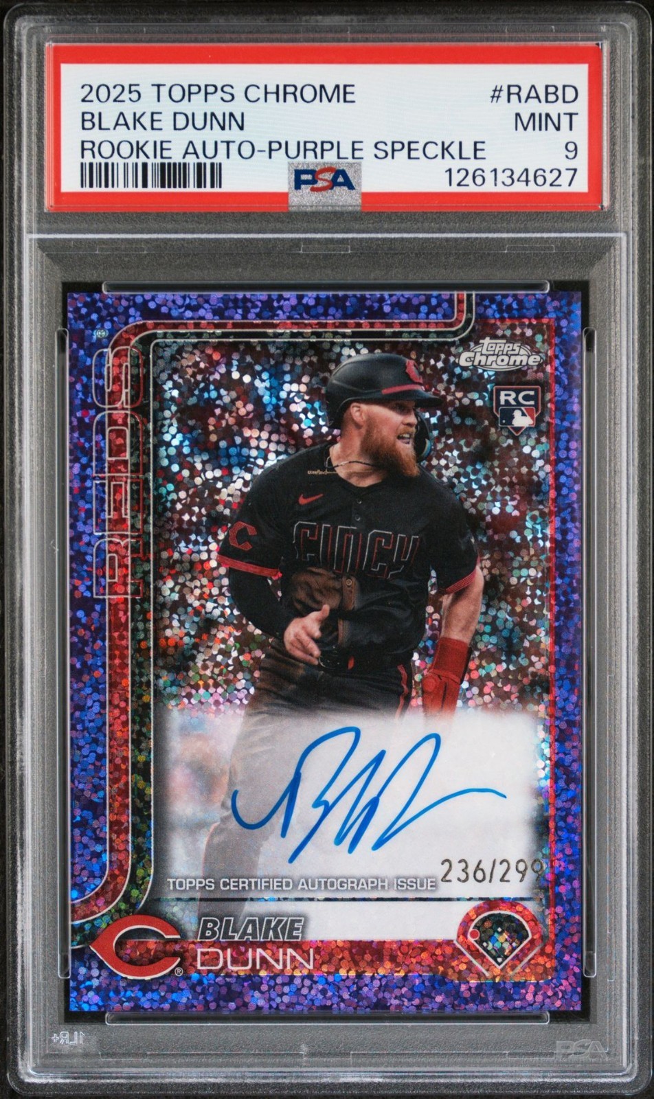 Blake Dunn 2025 Topps Chrome Rookie Auto Purple Speckle PSA 9 Card #'ed /299
