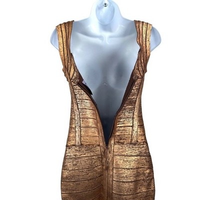 HERVE LEGER Bandage Mini Dress Gold Metallic Foil Print cocktail sz s | eBay