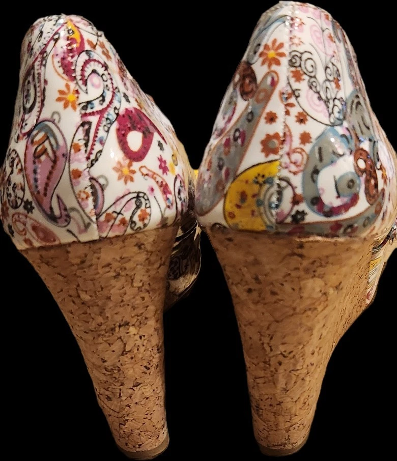 Tacones de cuña Steve Madden estampado cachemir volantes acento plataforma talla 10M B*H Foto 3 de 3