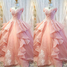Charming Princess Wedding Dress Appliques Ruffles Blush Pink Bridal Gowns Custom