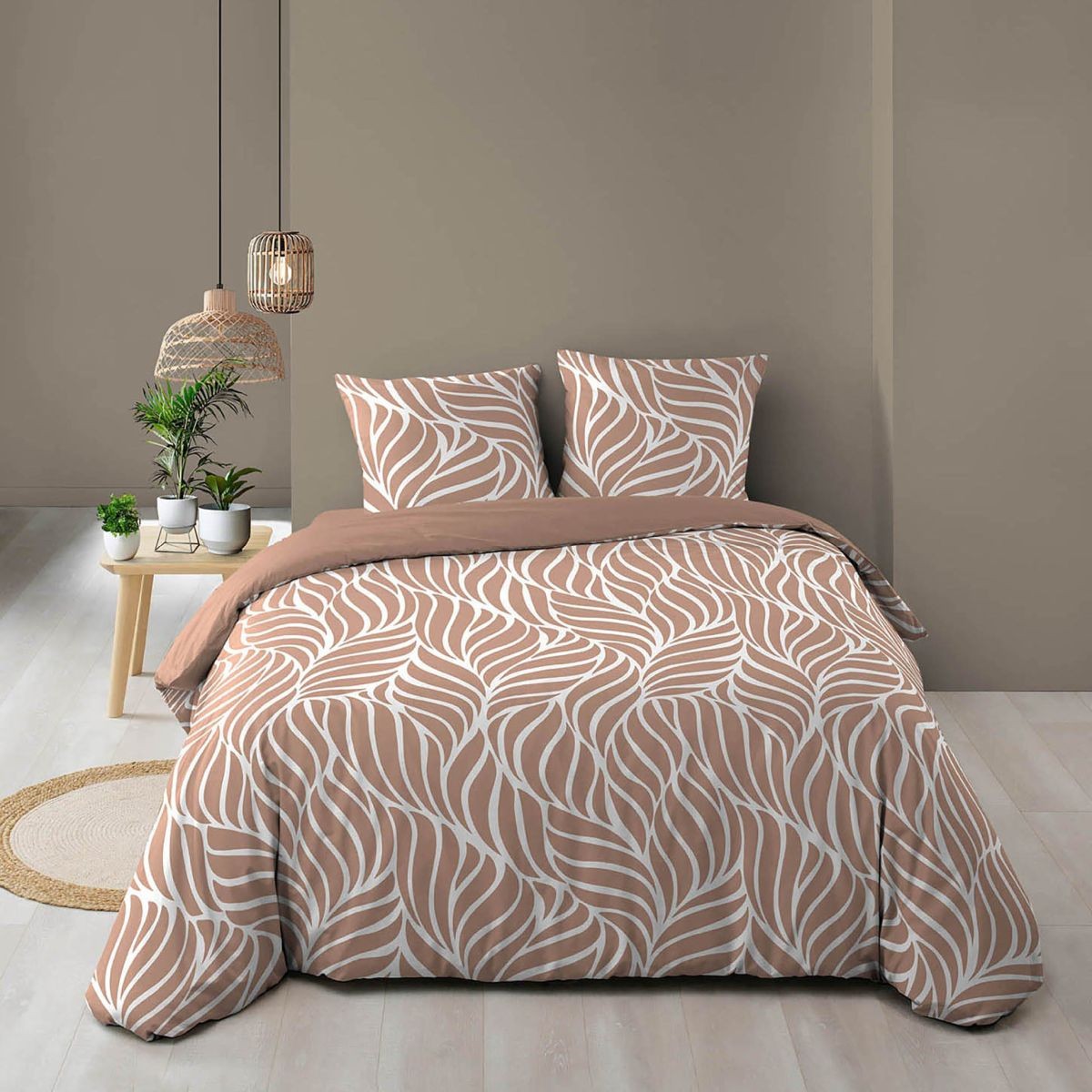 Parure de lit 3 pièces Morgane 240x220 cm mocha en coton