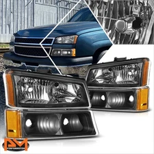 For 03-07 Silverado 1500-3500 Factory Style 4Pcs Amber Corner Headlights Black