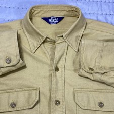 Vintage 70s 80s WOOLRICH Chamois Cloth Shirt Heavy Cotton Yellow Made In USA L