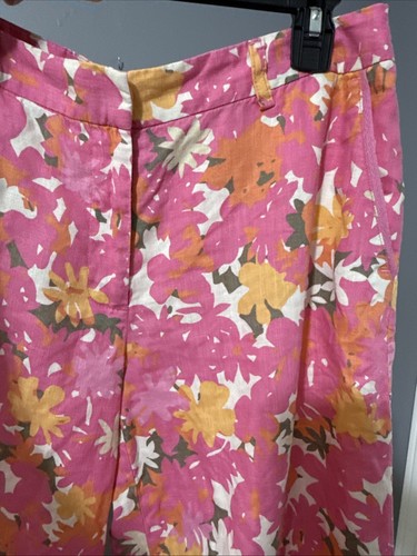 Women's 100% Linen Wide Leg Cropped Pants Pink Floral Sz 8 Travel Casual Dressy - Picture 20 of 24