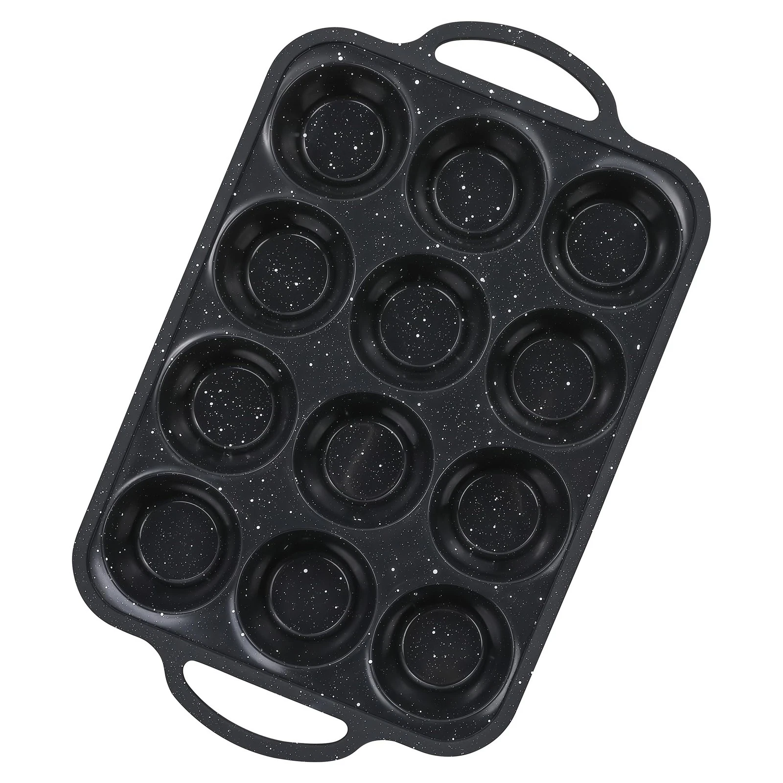 12-Cup Silicone Muffin Pans for Baking, Black with White Dots, Non-Stick with...