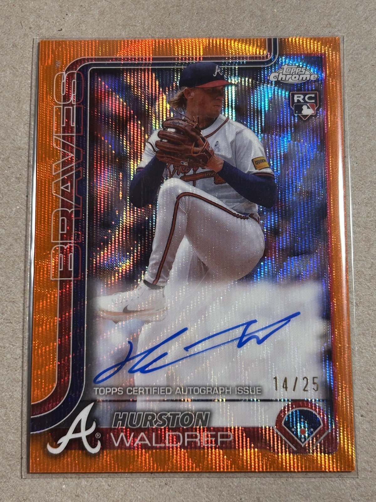 HURSTON WALDREP RC 2025 TOPPS CHROME ROOKIE AUTO ORANGE WAVE 14/25 BRAVES SSP