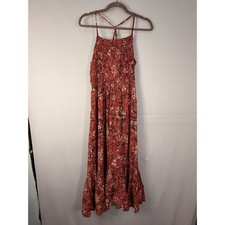 Maurices Maxi Dress Womens Medium Terracotta Floral Smocked Tiered Boho