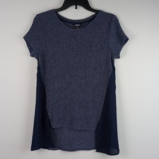 Simply Vera Vera Wang Women M Blue Textured Chiffon Panel High Low Hem Tunic Top