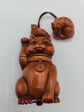 Vintage Hand Carved Boxwood Netsuke Maneki Ne...