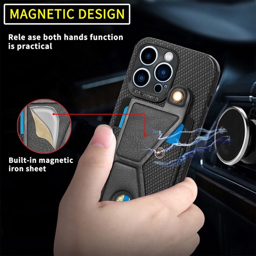 K Stand Fiber Pattern Card Slot Shockproof Phone Case For iPhone 14 15 Pro Max - Picture 41 of 43