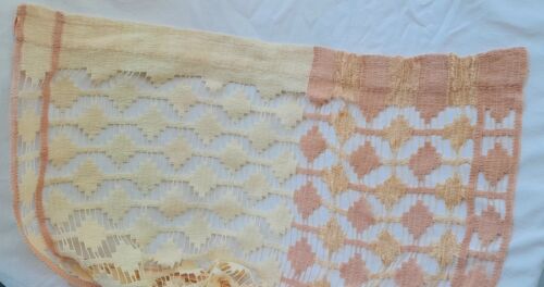 Net Curtains, Cream & Dark Pink, 1 Pair, 25 x 72 each panel, Open Weave, Vintage - Picture 9 of 9