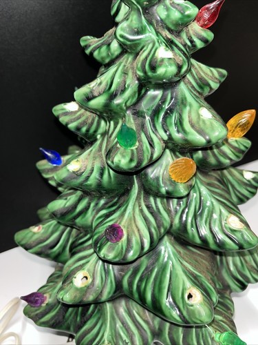 Vintage Lighted Ceramic Christmas Tree with Base 13” Read Description Damaged. - Picture 9 of 24