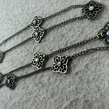 Vintage Premier Designs Necklace Dark Metal Floral  Rhinestone Quatrefoil 40”
