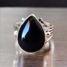 Pear Black Onyx Ring Solid 925 Sterling Silver Ring Statement Ring Gift For Her