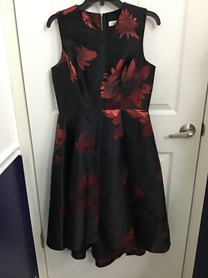 Calvin Klein Women's Black Metallic Red Flowers Sleeveless Holiday Party  Dress 6 | eBay