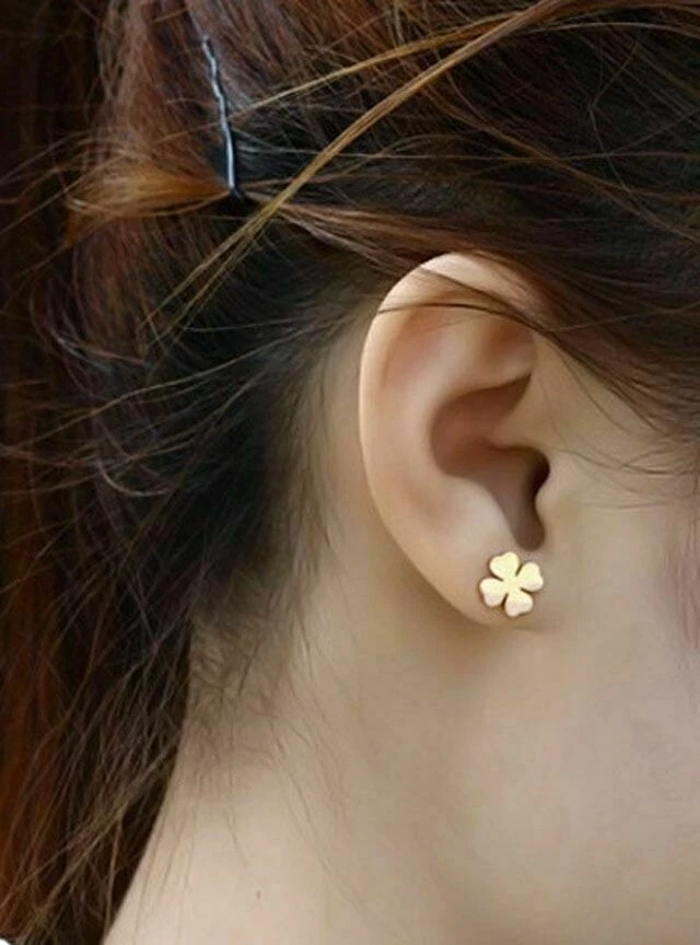 Mujeres Niña Oro Rosa 18K Relleno Flor Trébol Suerte Pendientes Moda Regalos Foto 3 de 3