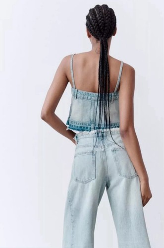 Zara Tank Top Blue Denim Women’s Cropped Spaghetti Strap Vacay Summer Sz XS NWT - Picture 3 of 12