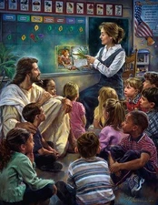 Nathan Greene STORYTIME Jesus & Teacher 20x16 Kindergarten Classroom School Art