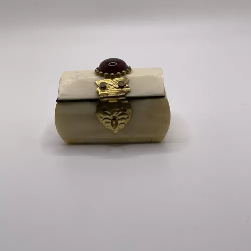 Vintage Soapstone Red Jewel Trinket Box Brass Owl Latch Handcrafted in  India