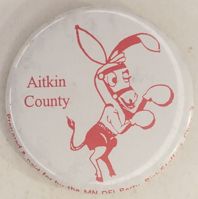 Vintage Aitkin County DFL Democrat Pinback Button  Donkey with Boxing Gloves