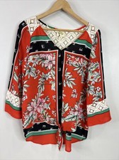 Fig And Flower Women s M Red Black Floral Lace V Neck Long Sleeve Blouse