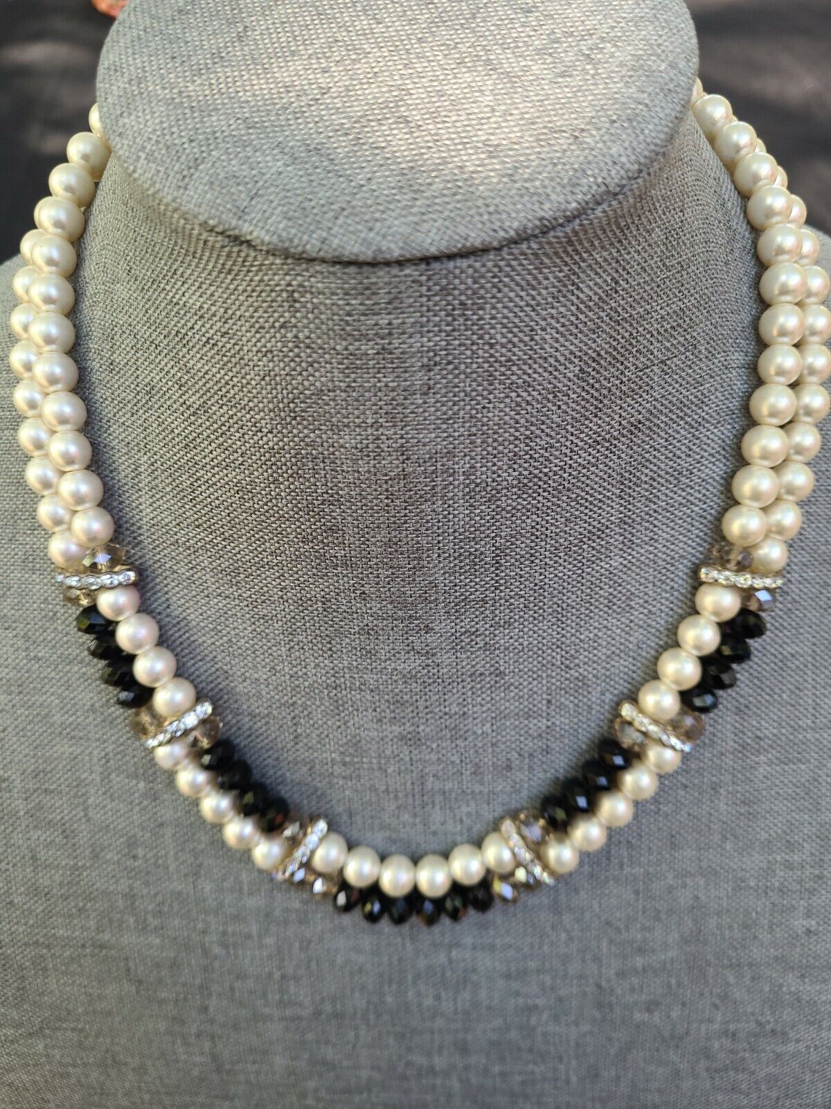 Vintage Signed Kissaka Necklace Faux Pearl & Face… - image 1