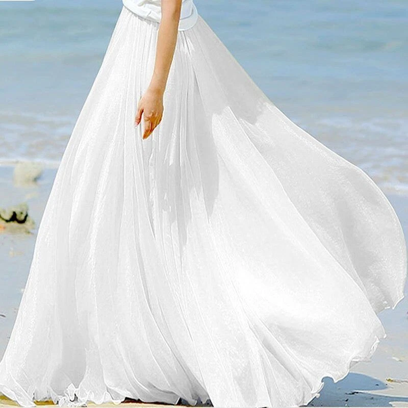 White Boho Maxi Beach Skirt Women Long Skirts High Waist White