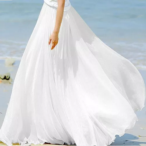 Damen Lange Röcke Hohe Taille Weiß Chiffon Sommer Boho Maxirock Strand Volant - Bild 2 von 40