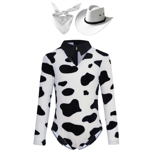 Kids Unisex Outfit Halloween Dress Up Cow Pattern Costume Children Bandanna Hat - Bild 96 von 108