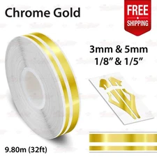 CHROME GOLD 9/16" 15mm Twin Lines Roll PIN STRIPE Car TAPE Decal Vinyl Sticker