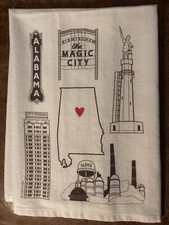 Birmingham Alabama Coast & Cotton Silk Screen XL Tea Towel Made in USA
