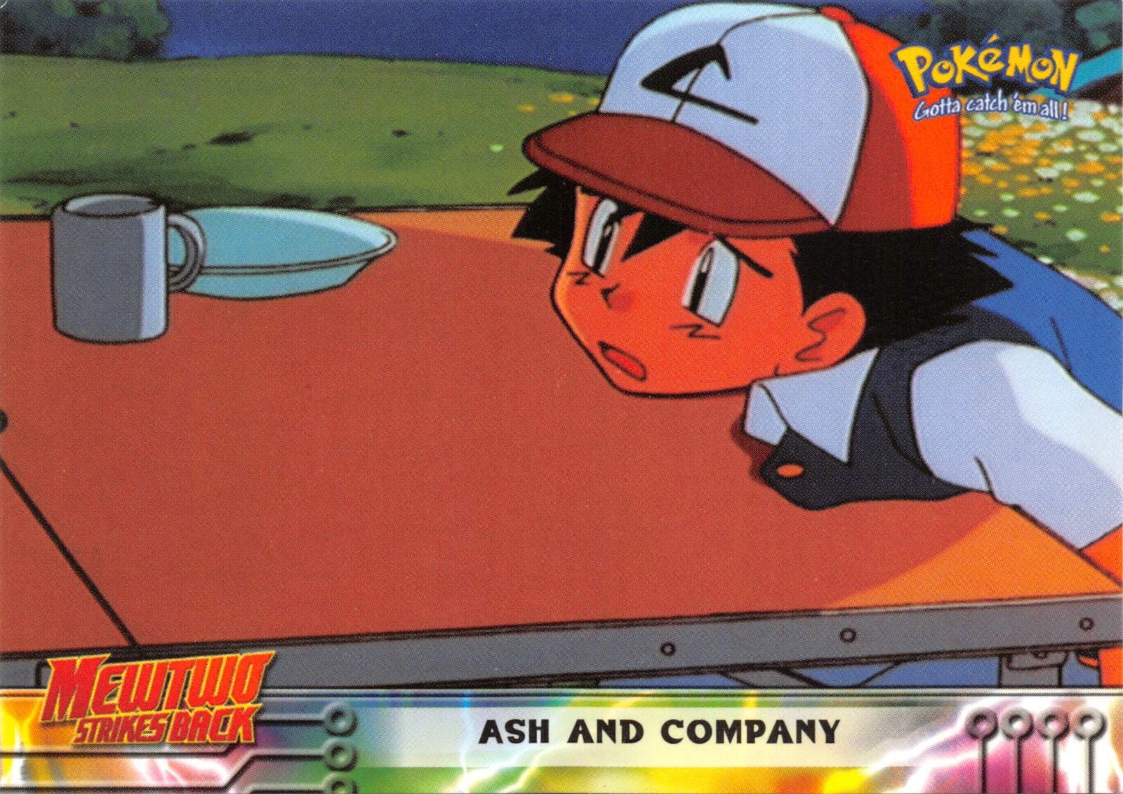 ASH AND COMPANY #9 - BLUE Logo NON-HOLO - MEWTWO SB - TOPPS POKEMON CARD - NM/LP