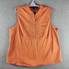 Venezia Women Sleeveless Tops Orange 18/20 Front Pintuck Pleats Buttons Half Way