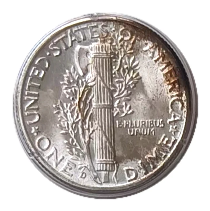 1942 D Mercury Silver Dime MS 65 FB FULL BANDS PCGS Old Green Rattler Holder OGH - Image 4 of 4