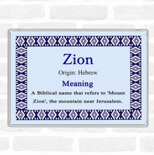 Zion Name Meaning Jumbo Fridge Magnet Blue