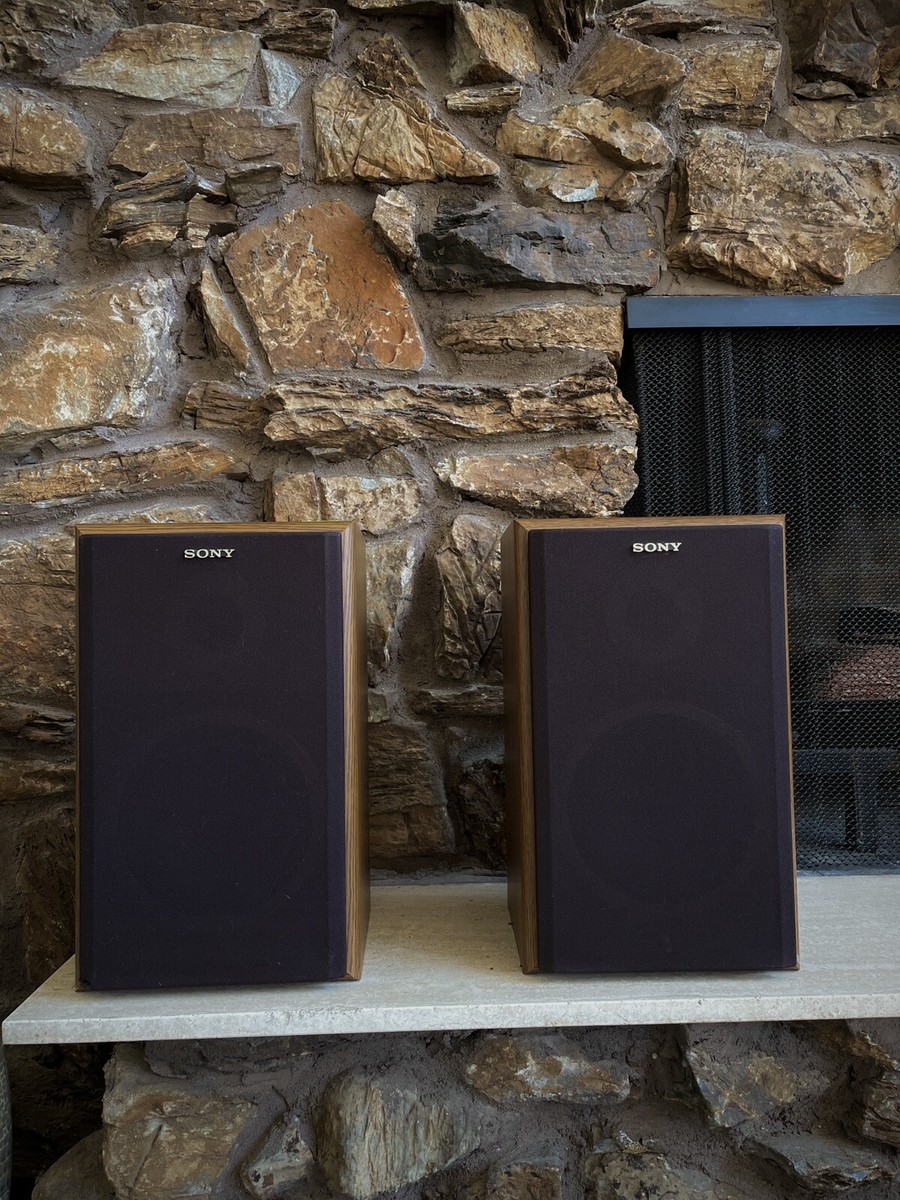 [Tested] Ohm 60 Watt Vintage Wooden Bookshelf Sony Stereo Speaker Set,  Used