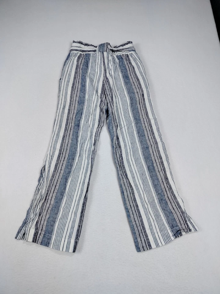 Pantalones Indigo Rein Juniors XS Azul Rayas Mezcla de Lino Boho Pierna Ancha Hippie Foto 2 de 4