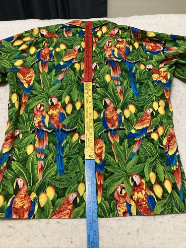 Vintage 80's Hilo Hattie Hawaiian Green Shirt Parrots Macaws SZ XL Button Down - Picture 11 of 11
