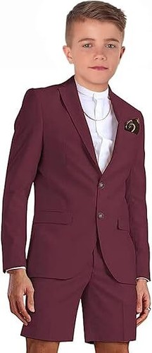 Shorts Suit for Boys Summer Casual 2Pcs Beach Wedding Tuxedo Suit Kids Slim Fit - Picture 2 of 26