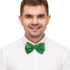 Saint Patrick's Day Novelty Disco Dot Sequins Green Bow Tie.  Standard Size.