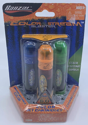 NEW Banzai Color Stream Blaster Jet Cartridge Refill Pack of 3 - Up To 60 Tanks!