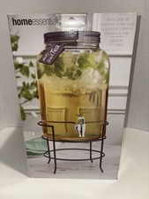 Home Essentials 2 Gallon Glass Cold Beverage Dispenser with Metal Stand